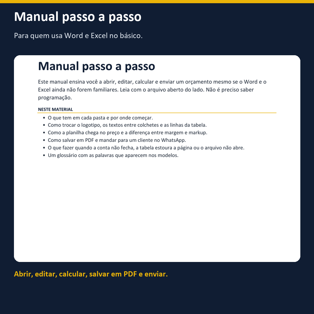 Peça com a prévia real de uma página do manual do kit.